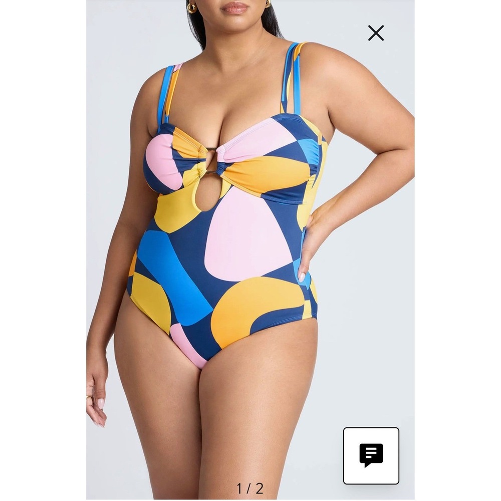 Eloquii One Piece Swimsuit Womens 18 Multicolor Abstract Keyhole Vacation Summer